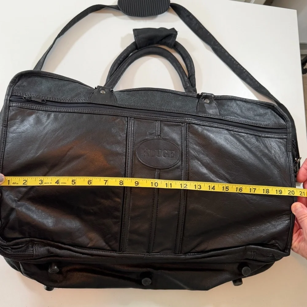 Kluge Black Leather Weekender Travel Bag Carry On Expandable Laptop Briefcase